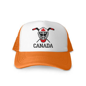 Кепка тракер с сеткой с принтом Canada (Канадский хоккей) в Курске, трикотажное полотно; задняя часть — сетка | длинный козырек, универсальный размер, пластиковая застежка | canada | канадский | клюшка | спорт | хоккей | шайба