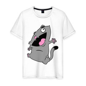 Мужская футболка хлопок с принтом Веселый кот. в Курске, 100% хлопок | прямой крой, круглый вырез горловины, длина до линии бедер, слегка спущенное плечо. | 