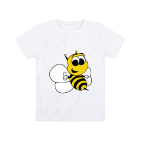 Детская футболка хлопок с принтом Пчёлка в Курске, 100% хлопок | круглый вырез горловины, полуприлегающий силуэт, длина до линии бедер | Тематика изображения на принте: животные | прикольные картинки | пчёлка | шмель