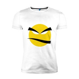 Мужская футболка премиум с принтом Злой смайлик в Курске, 92% хлопок, 8% лайкра | приталенный силуэт, круглый вырез ворота, длина до линии бедра, короткий рукав | bad | smile | yellow | грозный | желтый | злой | смайл | смайлик
