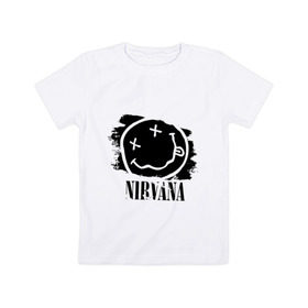 Детская футболка хлопок с принтом Смайл NIRVANA в Курске, 100% хлопок | круглый вырез горловины, полуприлегающий силуэт, длина до линии бедер | kurt cobain | nirvana | rock | курт кобейн | нирвана | подарок | рожа | рожица | рок | смайл | смайлик | улыбка