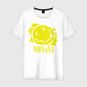 Мужская футболка хлопок с принтом смайл NIRVANA в Курске, 100% хлопок | прямой крой, круглый вырез горловины, длина до линии бедер, слегка спущенное плечо. | kurt cobain | nirvana | rock | курт кобейн | нирвана | рожица | рок | смайл | смайлик | улыбка
