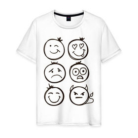 Мужская футболка хлопок с принтом Эмоции в Курске, 100% хлопок | прямой крой, круглый вырез горловины, длина до линии бедер, слегка спущенное плечо. | смайл | смайлик | смайлики | смайлы | эмоции