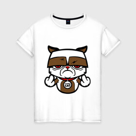Женская футболка хлопок с принтом Злой кот в Курске, 100% хлопок | прямой крой, круглый вырез горловины, длина до линии бедер, слегка спущенное плечо | животные | злой кот | киса | кот | котик | котофей | мурка