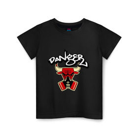 Детская футболка хлопок с принтом Чикаго Булс Danger Chicago Bulls в Курске, 100% хлопок | круглый вырез горловины, полуприлегающий силуэт, длина до линии бедер | chicago bulls | swag | булс danger | бык | чикаго
