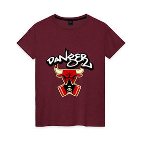 Женская футболка хлопок с принтом Чикаго Булс Danger Chicago Bulls в Курске, 100% хлопок | прямой крой, круглый вырез горловины, длина до линии бедер, слегка спущенное плечо | chicago bulls | swag | булс danger | бык | чикаго
