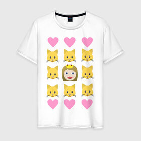 Мужская футболка хлопок с принтом Кошатница в Курске, 100% хлопок | прямой крой, круглый вырез горловины, длина до линии бедер, слегка спущенное плечо. | emojin | happy family | котики | коты | кошатница | смайлы | эмоджин
