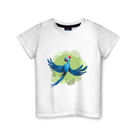 Детская футболка хлопок с принтом Жемчужинка в Курске, 100% хлопок | круглый вырез горловины, полуприлегающий силуэт, длина до линии бедер | ара | жемчужинка | мультик | мяльтяшки | птица | рио | рио 2 | синий попугай