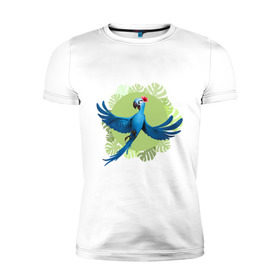 Мужская футболка премиум с принтом Жемчужинка в Курске, 92% хлопок, 8% лайкра | приталенный силуэт, круглый вырез ворота, длина до линии бедра, короткий рукав | ара | жемчужинка | мультик | мяльтяшки | птица | рио | рио 2 | синий попугай
