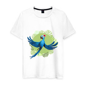 Мужская футболка хлопок с принтом Жемчужинка в Курске, 100% хлопок | прямой крой, круглый вырез горловины, длина до линии бедер, слегка спущенное плечо. | Тематика изображения на принте: ара | жемчужинка | мультик | мяльтяшки | птица | рио | рио 2 | синий попугай
