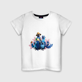 Детская футболка хлопок с принтом Семья попугаев в Курске, 100% хлопок | круглый вырез горловины, полуприлегающий силуэт, длина до линии бедер | 