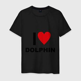 Мужская футболка хлопок с принтом I LOVE DOLPHIN в Курске, 100% хлопок | прямой крой, круглый вырез горловины, длина до линии бедер, слегка спущенное плечо. | 