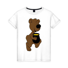 Женская футболка хлопок с принтом Мишка с медом в Курске, 100% хлопок | прямой крой, круглый вырез горловины, длина до линии бедер, слегка спущенное плечо | животные | мед | медвежонок | мишка | мишка с медом