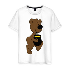Мужская футболка хлопок с принтом Мишка с медом в Курске, 100% хлопок | прямой крой, круглый вырез горловины, длина до линии бедер, слегка спущенное плечо. | животные | мед | медвежонок | мишка | мишка с медом