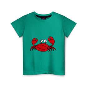 Детская футболка хлопок с принтом Краб в Курске, 100% хлопок | круглый вырез горловины, полуприлегающий силуэт, длина до линии бедер | еда | животные | краб | море | пляж | рак