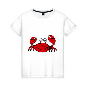 Женская футболка хлопок с принтом Краб в Курске, 100% хлопок | прямой крой, круглый вырез горловины, длина до линии бедер, слегка спущенное плечо | еда | животные | краб | море | пляж | рак