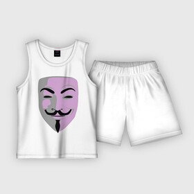 Детская пижама с шортами хлопок с принтом Маска Гая Фокса в Курске,  |  | Тематика изображения на принте: vendetta | вендетта | гай | маска | позитив | смайлы | тбили | теплый маска | фокс