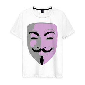 Мужская футболка хлопок с принтом Маска Гая Фокса в Курске, 100% хлопок | прямой крой, круглый вырез горловины, длина до линии бедер, слегка спущенное плечо. | vendetta | вендетта | гай | маска | позитив | смайлы | тбили | теплый маска | фокс