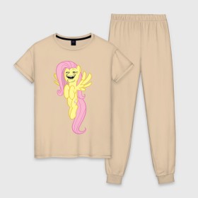 Женская пижама хлопок с принтом Пони троллфейс в Курске, 100% хлопок | брюки и футболка прямого кроя, без карманов, на брюках мягкая резинка на поясе и по низу штанин | my little pony | pony | брони | пони | пони троллфейс | тролл
