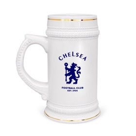 Кружка пивная с принтом Челси Футбольный клуб Chelsea в Курске,  керамика (Материал выдерживает высокую температуру, стоит избегать резкого перепада температур) |  объем 630 мл | chelsea | клуб | спорт | футбол | челси футбольный клуб