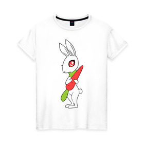 Женская футболка хлопок с принтом Зайка с морковкой в Курске, 100% хлопок | прямой крой, круглый вырез горловины, длина до линии бедер, слегка спущенное плечо | животны | зайка с морковкой | займа | заяц | милый | морковка