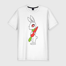 Мужская футболка премиум с принтом Зайка с морковкой в Курске, 92% хлопок, 8% лайкра | приталенный силуэт, круглый вырез ворота, длина до линии бедра, короткий рукав | животны | зайка с морковкой | займа | заяц | милый | морковка