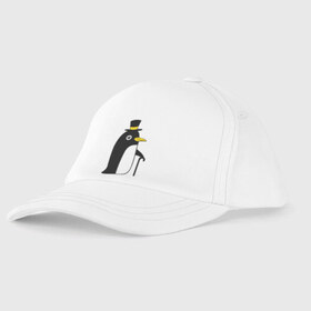 Детская бейсболка с принтом Пингвин в шляпе в Курске, 100% хлопок | классический козырек, металлическая застежка-регулятор размера | животные | лед | пингвин в шляпе | трость.снег | шляпа
