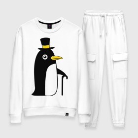 Женский костюм хлопок с принтом Пингвин в шляпе в Курске, 100% хлопок | на свитшоте круглая горловина, мягкая резинка по низу. Брюки заужены к низу, на них два вида карманов: два 