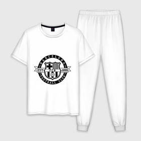Мужская пижама хлопок с принтом Barcelona FC в Курске, 100% хлопок | брюки и футболка прямого кроя, без карманов, на брюках мягкая резинка на поясе и по низу штанин
 | barcelona | fc | fc barcelona | footbal club | барселона | лого | логотип | спорт | футбол | футбольный клуб