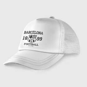 Детская кепка тракер с принтом Barcelona 1899 в Курске, Козырек - 100% хлопок. Кепка - 100% полиэстер, Задняя часть - сетка | универсальный размер, пластиковая застёжка | barcelona | fc | fc barcelona | footbal club | барселона | лого | логотип | спорт | футбол | футбольный клуб