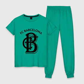 Женская пижама хлопок с принтом FC Barcelona в Курске, 100% хлопок | брюки и футболка прямого кроя, без карманов, на брюках мягкая резинка на поясе и по низу штанин | barcelona | fc | fc barcelona | footbal club | барселона | лого | логотип | спорт | футбол | футбольный клуб