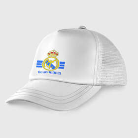 Детская кепка тракер с принтом Real Madrid в Курске, Козырек - 100% хлопок. Кепка - 100% полиэстер, Задняя часть - сетка | универсальный размер, пластиковая застёжка | 1902 | fc | footbal club | real madrid | лого | логотип | реал мадрид | спорт | футбол | футбольный клуб