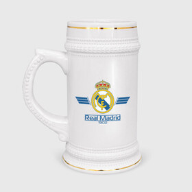 Кружка пивная с принтом Real Madrid 1902 в Курске,  керамика (Материал выдерживает высокую температуру, стоит избегать резкого перепада температур) |  объем 630 мл | 1902 | fc | footbal club | real madrid | лого | логотип | реал мадрид | спорт | футбол | футбольный клуб