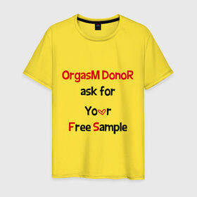 Мужская футболка хлопок с принтом Секс Донор в Курске, 100% хлопок | прямой крой, круглый вырез горловины, длина до линии бедер, слегка спущенное плечо. | ask | donor | free | orgasm | sample | бесплатный | донор | образец