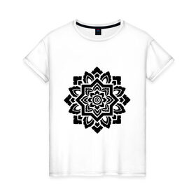 Женская футболка хлопок с принтом Орнамент мозаика в Курске, 100% хлопок | прямой крой, круглый вырез горловины, длина до линии бедер, слегка спущенное плечо | мозаика | орнамент | трайбл | цветок