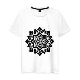 Мужская футболка хлопок с принтом Орнамент мозаика в Курске, 100% хлопок | прямой крой, круглый вырез горловины, длина до линии бедер, слегка спущенное плечо. | мозаика | орнамент | трайбл | цветок