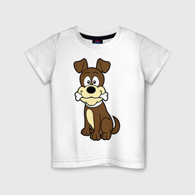Детская футболка хлопок с принтом Собачка в Курске, 100% хлопок | круглый вырез горловины, полуприлегающий силуэт, длина до линии бедер | веселая. косточка | собака
