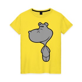 Женская футболка хлопок с принтом Бегемотик в Курске, 100% хлопок | прямой крой, круглый вырез горловины, длина до линии бедер, слегка спущенное плечо | бегемот | большой | добрый