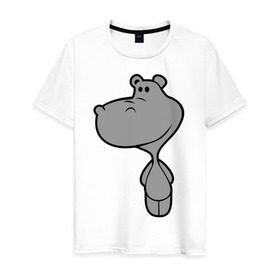 Мужская футболка хлопок с принтом Бегемотик в Курске, 100% хлопок | прямой крой, круглый вырез горловины, длина до линии бедер, слегка спущенное плечо. | бегемот | большой | добрый