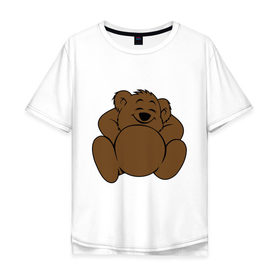 Мужская футболка хлопок Oversize с принтом Спящий медведь в Курске, 100% хлопок | свободный крой, круглый ворот, “спинка” длиннее передней части | довольный | медведь | спит
