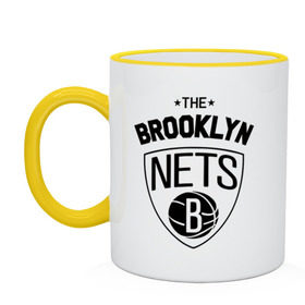 Кружка двухцветная с принтом The Brooklyn Nets в Курске, керамика | объем — 330 мл, диаметр — 80 мм. Цветная ручка и кайма сверху, в некоторых цветах — вся внутренняя часть | бруклин