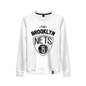 Женский свитшот хлопок с принтом The Brooklyn Nets в Курске, 100% хлопок | прямой крой, круглый вырез, на манжетах и по низу широкая трикотажная резинка  | бруклин