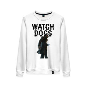 Женский свитшот хлопок с принтом Watch Dogs в Курске, 100% хлопок | прямой крой, круглый вырез, на манжетах и по низу широкая трикотажная резинка  | 