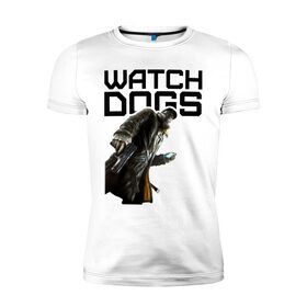 Мужская футболка премиум с принтом Watch Dogs в Курске, 92% хлопок, 8% лайкра | приталенный силуэт, круглый вырез ворота, длина до линии бедра, короткий рукав | Тематика изображения на принте: games | watch dogs