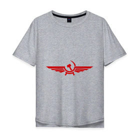 Мужская футболка хлопок Oversize с принтом Серп и молот в виде орла в Курске, 100% хлопок | свободный крой, круглый ворот, “спинка” длиннее передней части | крылья