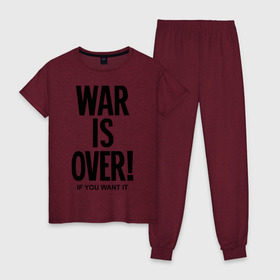 Женская пижама хлопок с принтом War is over if you want в Курске, 100% хлопок | брюки и футболка прямого кроя, без карманов, на брюках мягкая резинка на поясе и по низу штанин | over | swag | want | war | you | война | если | кончилась | окончена | свэг | хочешь