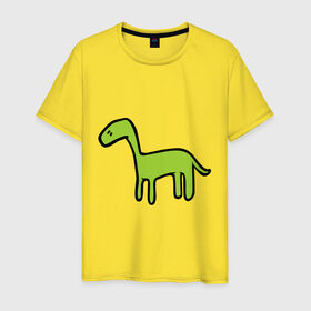 Мужская футболка хлопок с принтом Дино - детский рисунок в Курске, 100% хлопок | прямой крой, круглый вырез горловины, длина до линии бедер, слегка спущенное плечо. | Тематика изображения на принте: дети | дино | динозавр | диплодок | рисунок