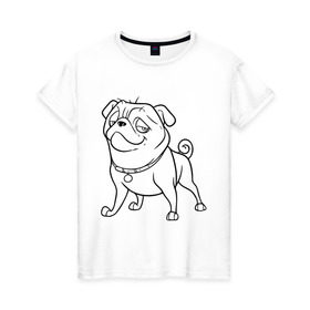 Женская футболка хлопок с принтом Мопс в Курске, 100% хлопок | прямой крой, круглый вырез горловины, длина до линии бедер, слегка спущенное плечо | the nut job | белка | зайка | мопс | мультик | мультфильм | пес | реальная белка | собака