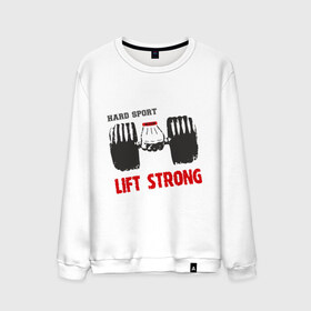 Мужской свитшот хлопок с принтом Lift Strong в Курске, 100% хлопок |  | hard | lift | pain | sport | strong | гантели | спорт | штанга