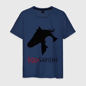 Мужская футболка хлопок с принтом Конный спорт - лошади в Курске, 100% хлопок | прямой крой, круглый вырез горловины, длина до линии бедер, слегка спущенное плечо. | Тематика изображения на принте: equi | sapiens | жокей | кони | конный | лошади